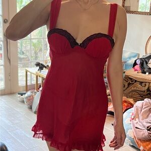 Adorable Apt. 9 Red Chemise with Black Lace Trim like new!